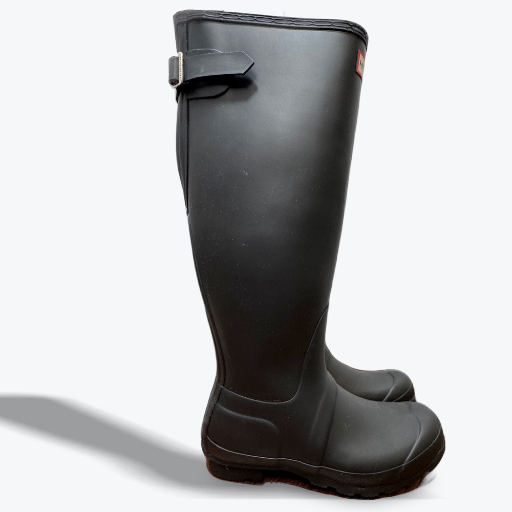 Hunter Original Tall Rain Boots & Fleece Socks Adjustable Back Black Matte US 8 - Picture 2 of 10